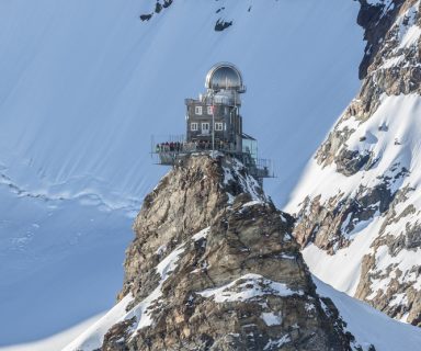 View of the Sphinx Observatory on Jungfraujoch, one of the highest observatories in the world located at the Jungfrau railway station, Bernese Oberland, Switzerland.
