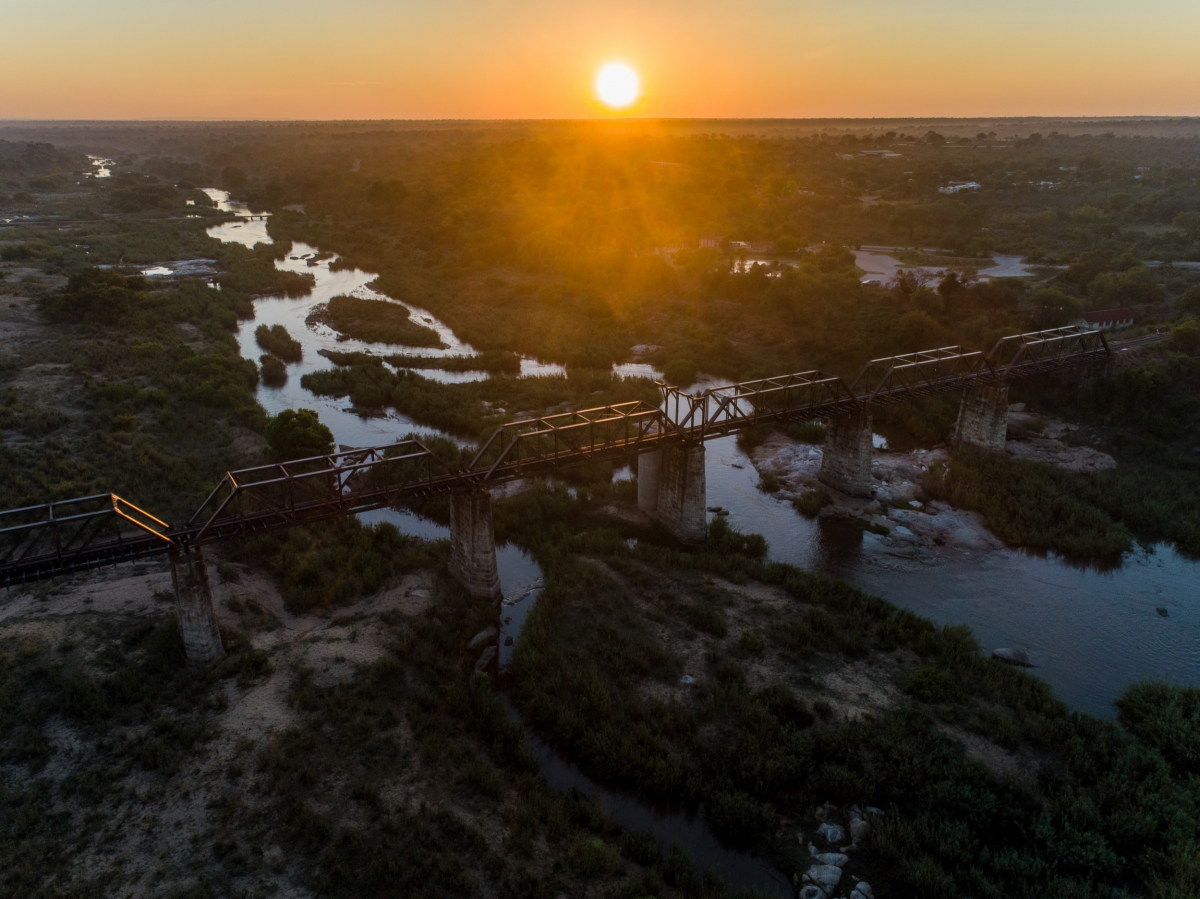 An aerial view of the Skukuza Bridge in Kruger National Park