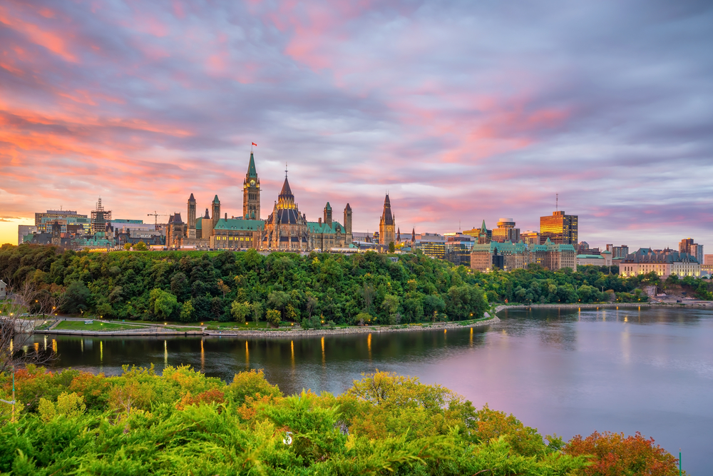 Parliament Hill in Ottawa, Ontario, Canada at Sunset