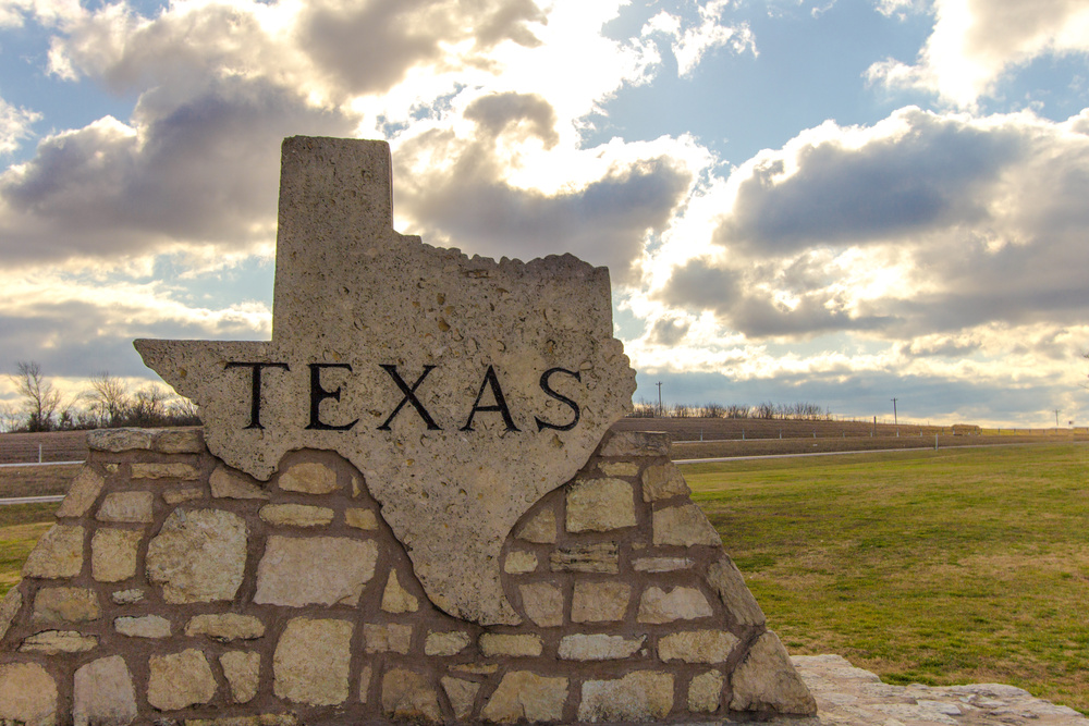 Texas sign at the Texas Welcome Center outside of Amarillo.
