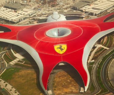 ABU DHABI, UAE - APRIL 07: Ferrari World Park is the largest indoor amusement park in the world. Abu Dhabi on April 07, 2012.