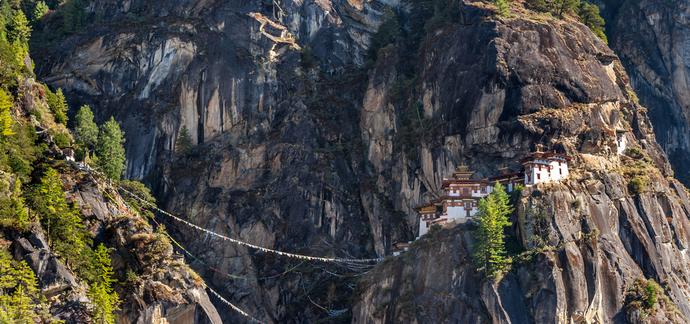 Panorama view of famous Tiger's Nest in Bhutan.