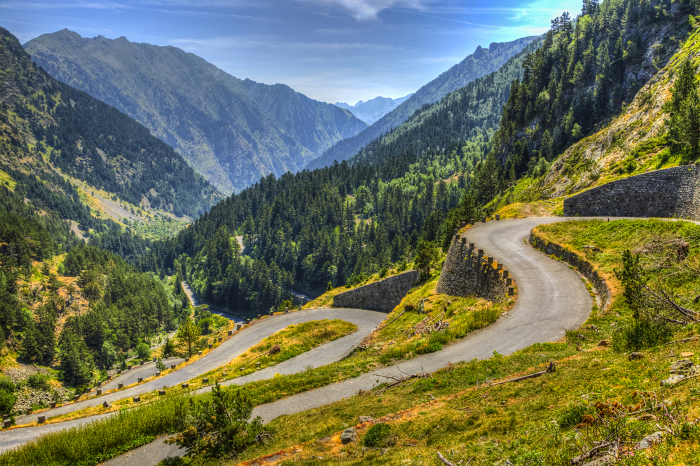 Winding road in Pyrenees Mountains - Lakes Road (Route des Lacs) in Neouvielle Massif.