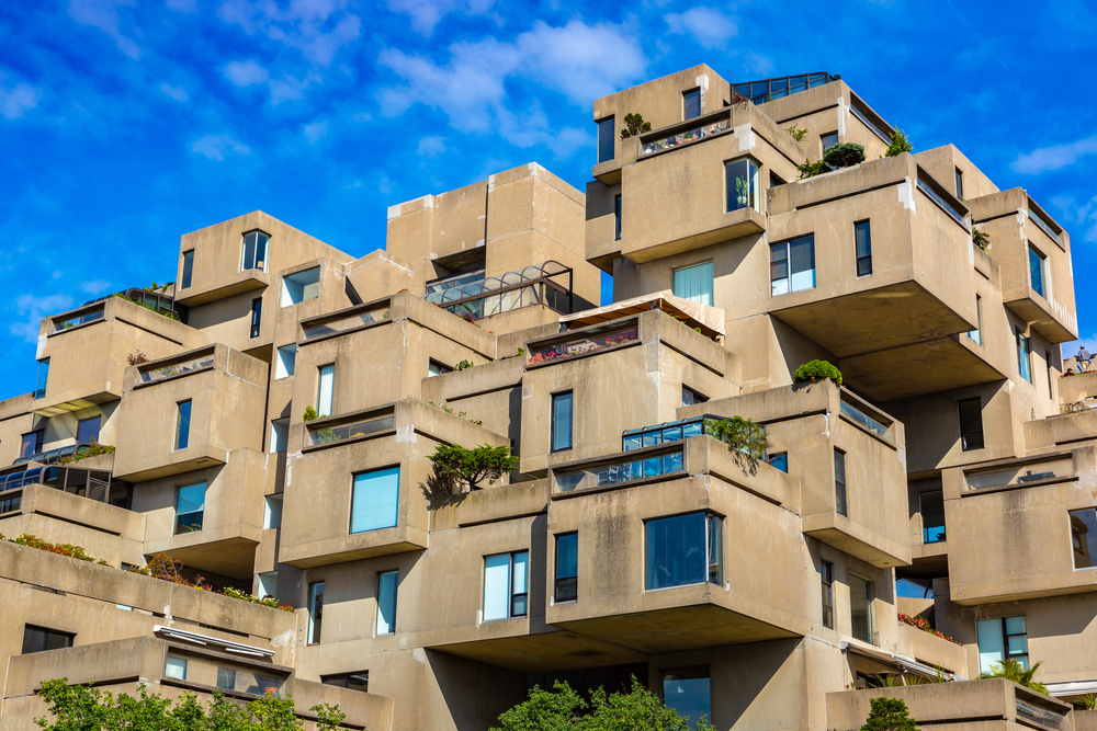 Habitat 67 is a housing complex in Montreal in a sunny day, Quebec, Canada