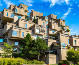 Habitat 67 is a housing complex in Montreal in a sunny day, Quebec, Canada