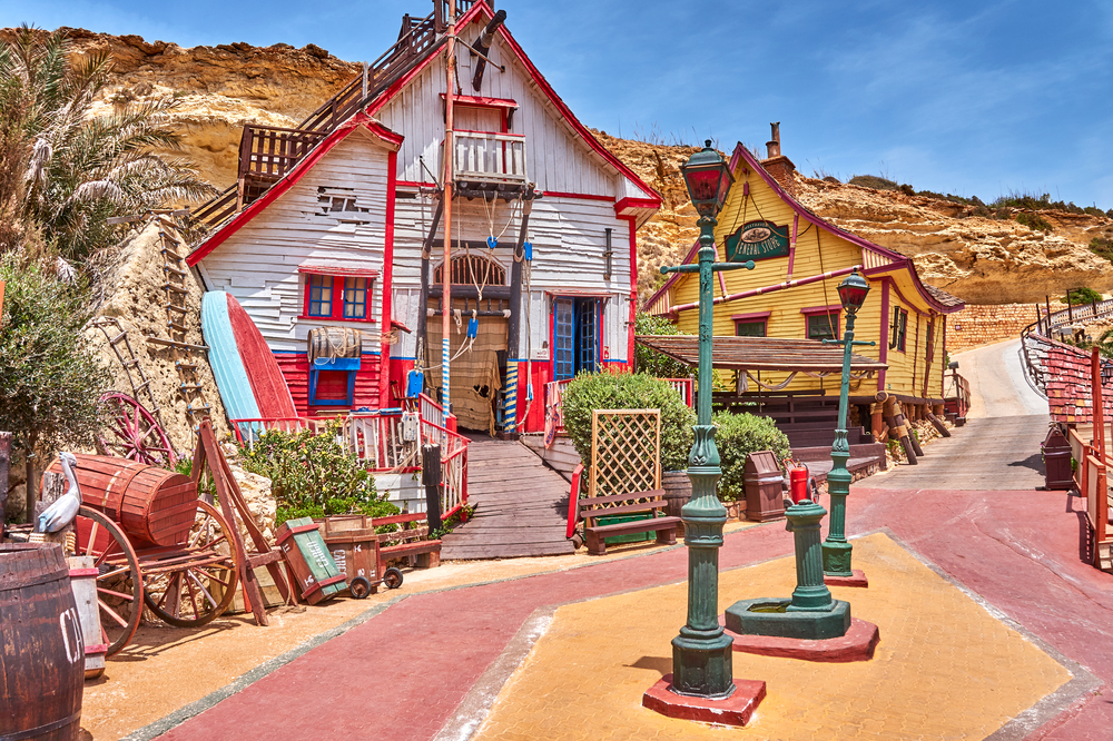Beautiful scenery from the Popeye Village also known as Sweethaven Village. It is a purpose-built film set village that has been converted into a small attraction fun park, consisting of a collection of rustic and ramshackle wooden buildings. It is located at Anchor Bay